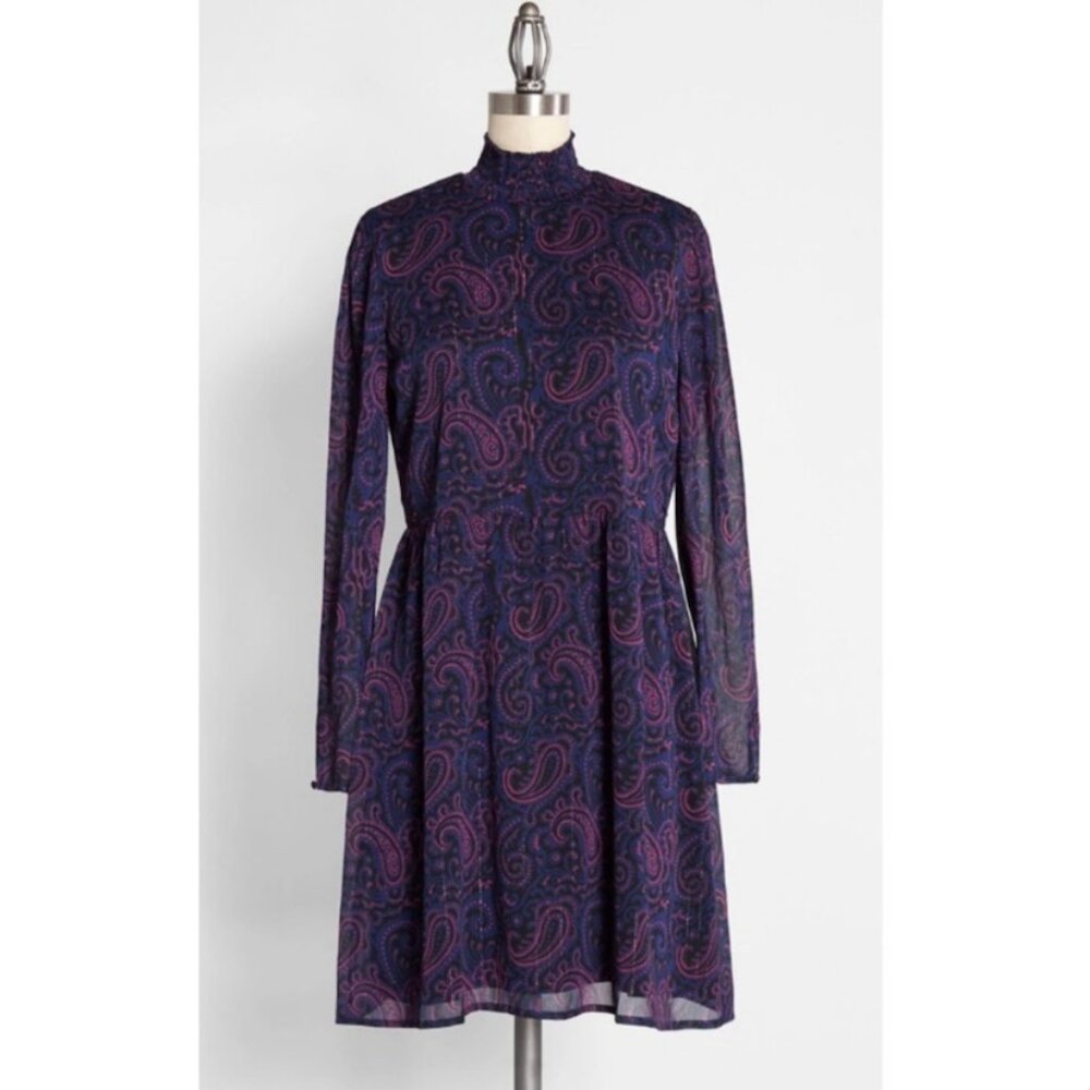 NWT Modcloth New Baez for Days Mock Neck Paisley Chiffon Dress - Size M